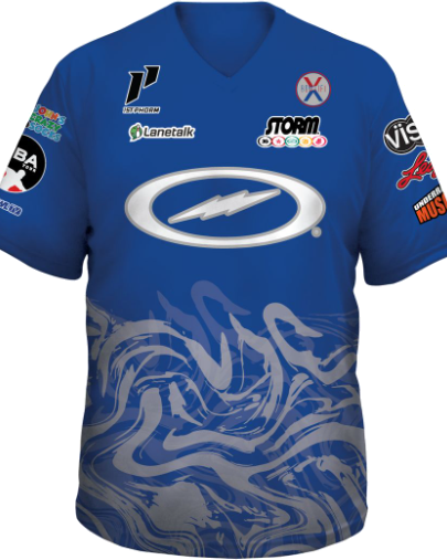 kyle troup bowling pba professional bowling shirt storm bowling jersey bowlifi blue gray grey marble front