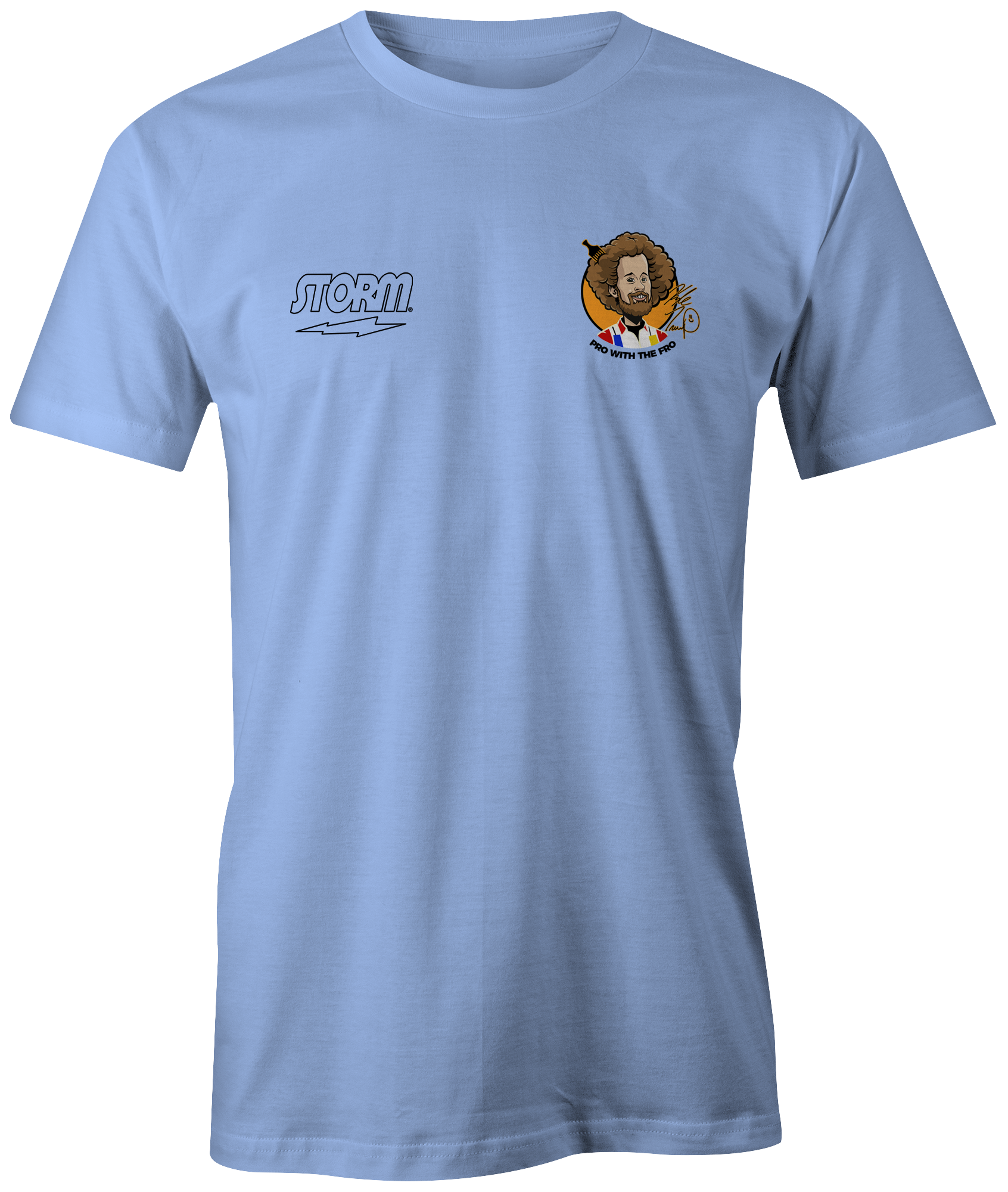 kyle troup bowling pba professional bowling shirt storm bowling pro with the fro afro pick fun funny powder blue