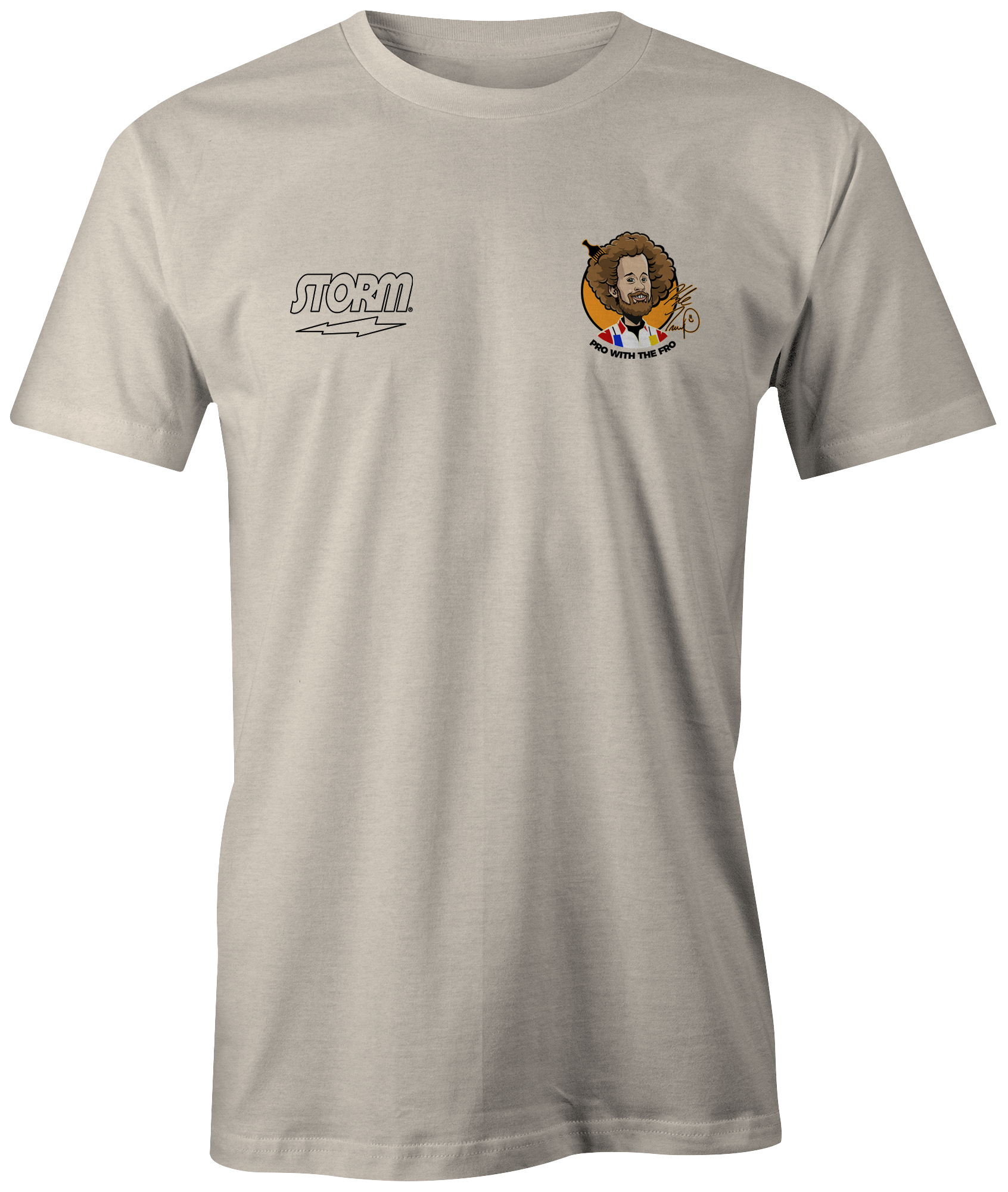 kyle troup bowling pba professional bowling shirt storm bowling pro with the fro afro pick fun funny sand tan