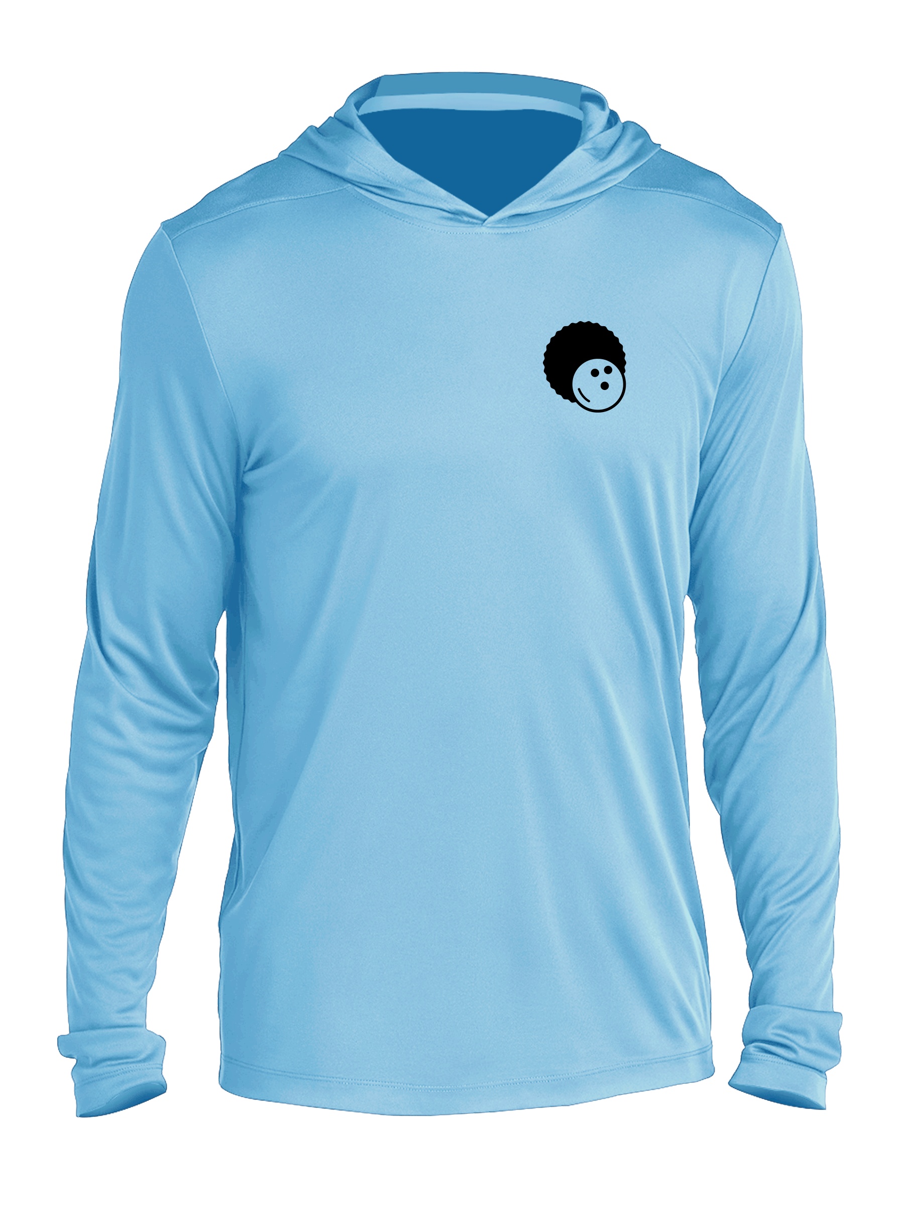 kyle troup bowling pba professional bowling shirt storm bowling signature silhouette powder blue afroball afro hoodie dri fit