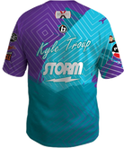 kyle troup bowling pba professional bowling shirt storm bowling jersey bowlifi barrier blue purple back