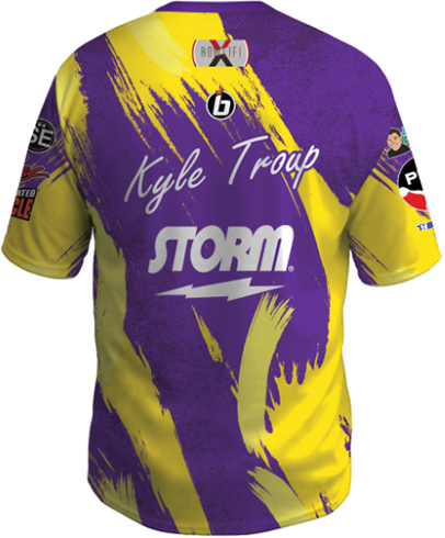 kyle troup bowling pba professional bowling shirt storm bowling jersey bowlifi corrupted purple yellow back