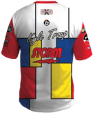 
kyle troup bowling pba professional bowling shirt storm bowling jersey bowlifi cubism red blue yellow white  back