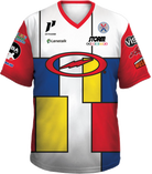 
kyle troup bowling pba professional bowling shirt storm bowling jersey bowlifi cubism red blue yellow white 