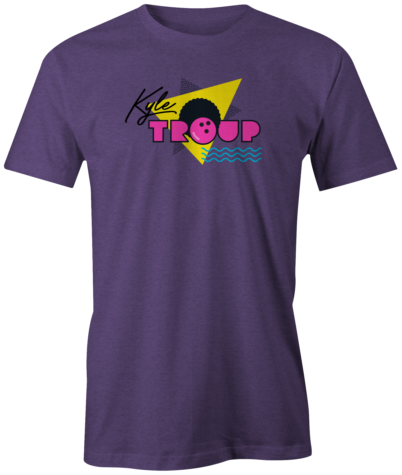 kyle troup 80's retro t-shirt tee pba pro bowler bowling apparel gift fan shop fro afro creme purple