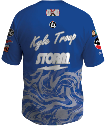 kyle troup bowling pba professional bowling shirt storm bowling jersey bowlifi blue gray grey marble back