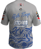 kyle troup bowling pba professional bowling shirt storm bowling jersey bowlifi blue gray grey marble back