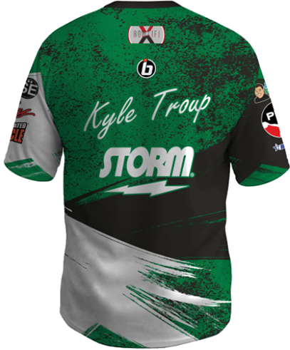 kyle troup bowling pba professional bowling shirt storm bowling jersey bowlifi swamper back green black white